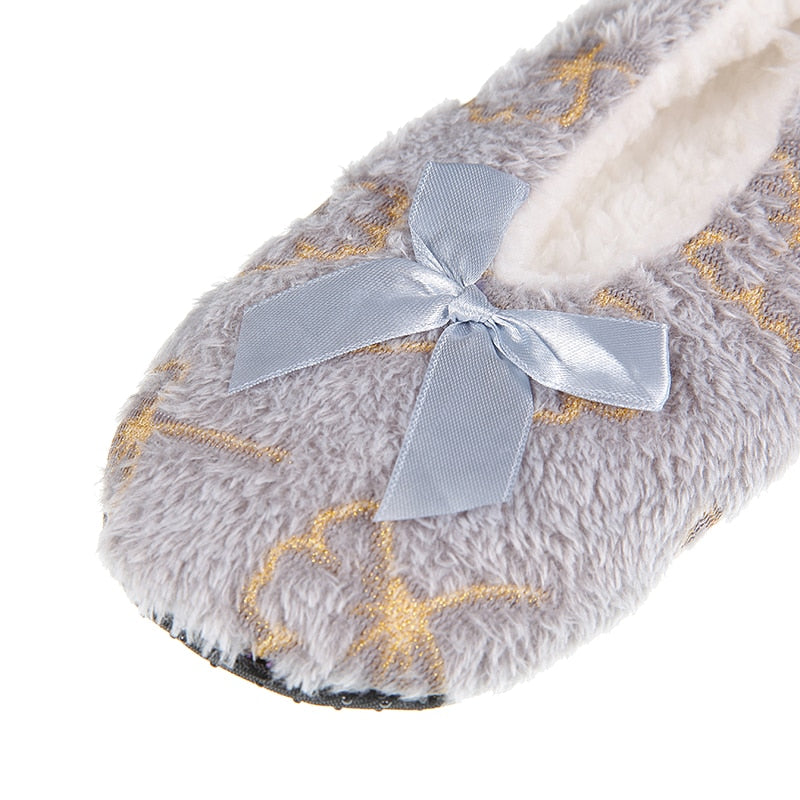 Glglgege Winter Slippers Women Shallow Home Embroidered Warm Plush House Shoes Print Knitted Fluffy Slippers Claquette Fourrure