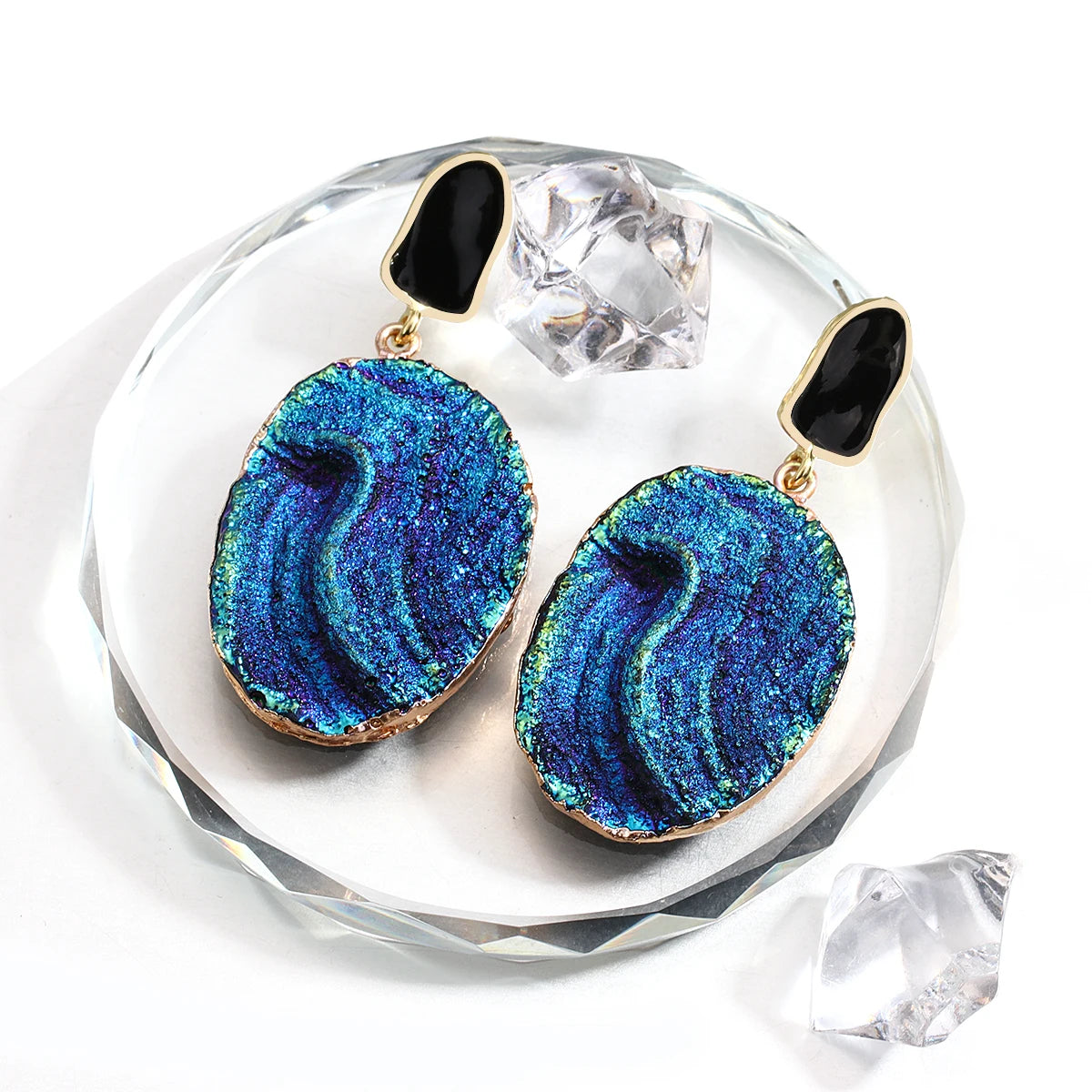 Volcanic Rock Abstract Drop Earrings, Starry Night Boho Jewelry