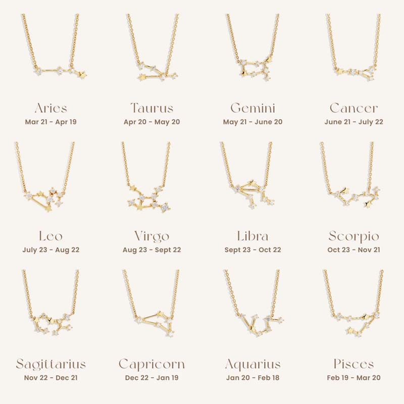Aide 925 Sterling Silver Zodiac Sign 12 Constellation Pendant Necklaces Sparkling Zircon Charm Necklace for Women Birthday Gift
