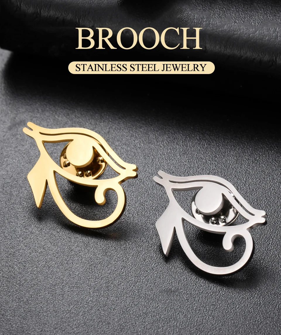 Eye of Horus Brooch Pin, Ancient Egyptian Protection Amulet Stainless Steel