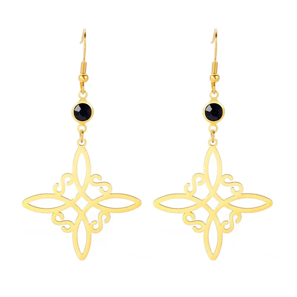 Triple Moon, Rune & Pentagram Hoop Earrings, Stainless Steel Witchy Amulet