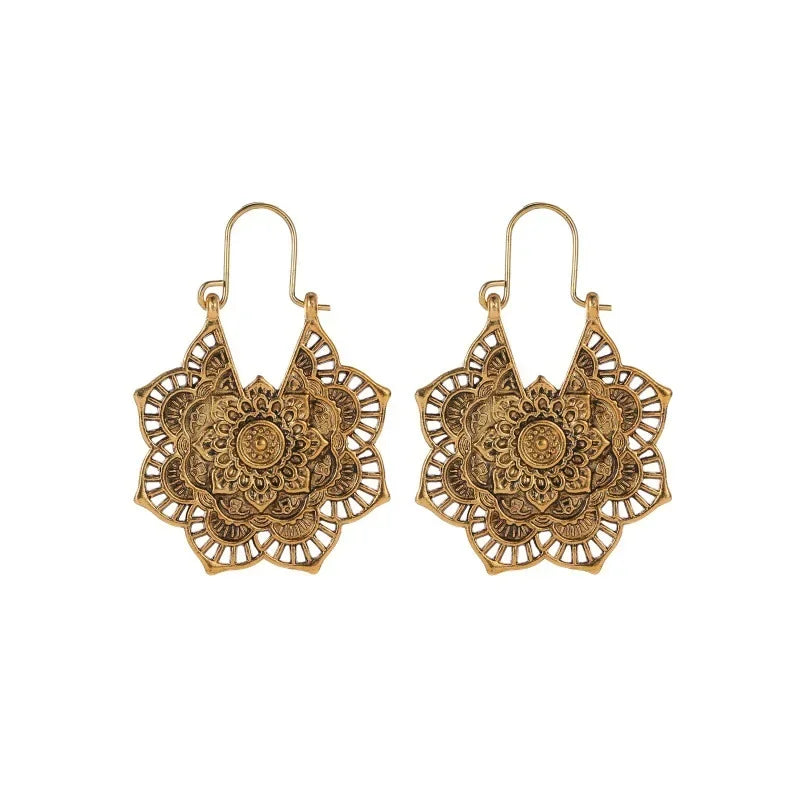 Mandala Antique Hoop Dangle Earrings Jewelry