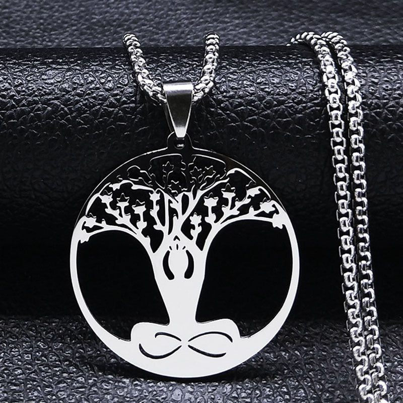 Buddhism Meditation Buddha Yoga Pendant Necklace Stainless Steel Tree of Life Necklace Buddhist Jewelry collares para mujer