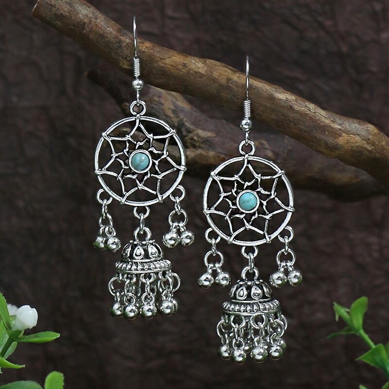 53 Styles Bohemian Vintage Tibetan Silver Geometric Drop Earrings For Women Ethnic Blue Stone Tassel Dangle Earrings Jewelry
