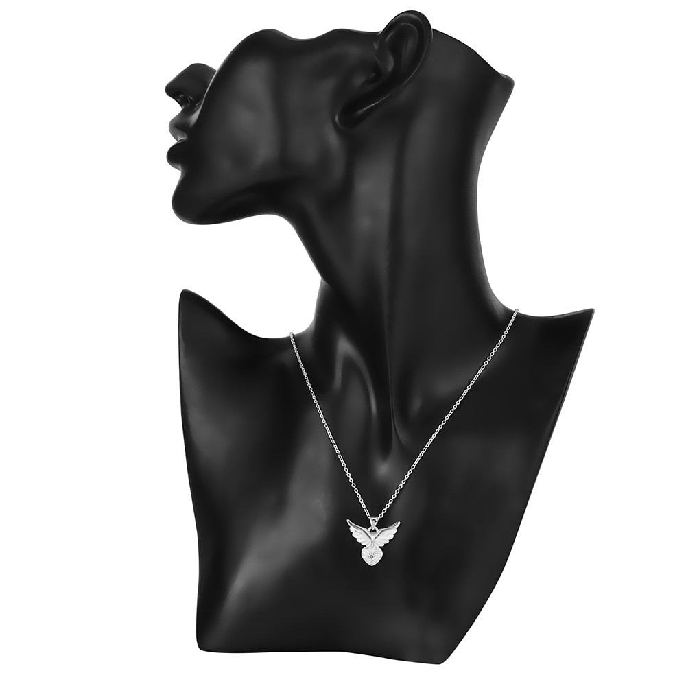 925 Sterling Silver 18 inches Zircon elegant Heart wings Pendant Necklace For Women Fashion Jewelry Christmas Gifts