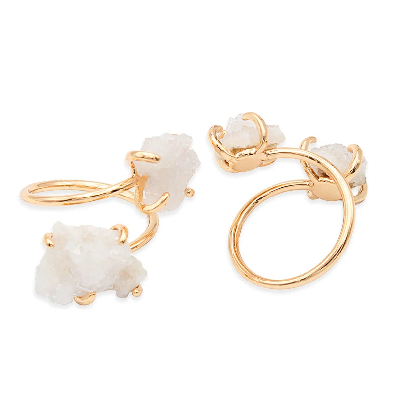 Irregular Crystal Cluster Open Ring for Women Girls Claw Setting Gold-color Boho Natural Stone Finger Jewelry Resizable - Charlie Dolly