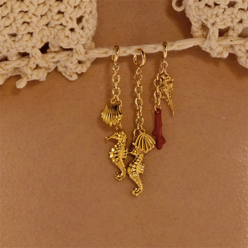 Starfish, Coral and Seahorse Stainless Steel Bikini Pendant