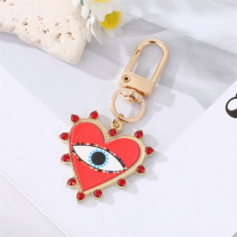 Rainbow Pearl Heart Evil Eye Couple Keychain For Friend Lovers Gift Blue Eye Bag Car Airpods Box Keyring Valentine's Day Jewelry