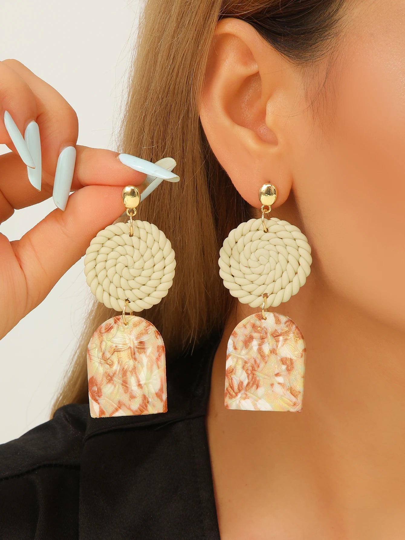 Woven Marbled Arch Teardrop Boho Earrings Jewelry
