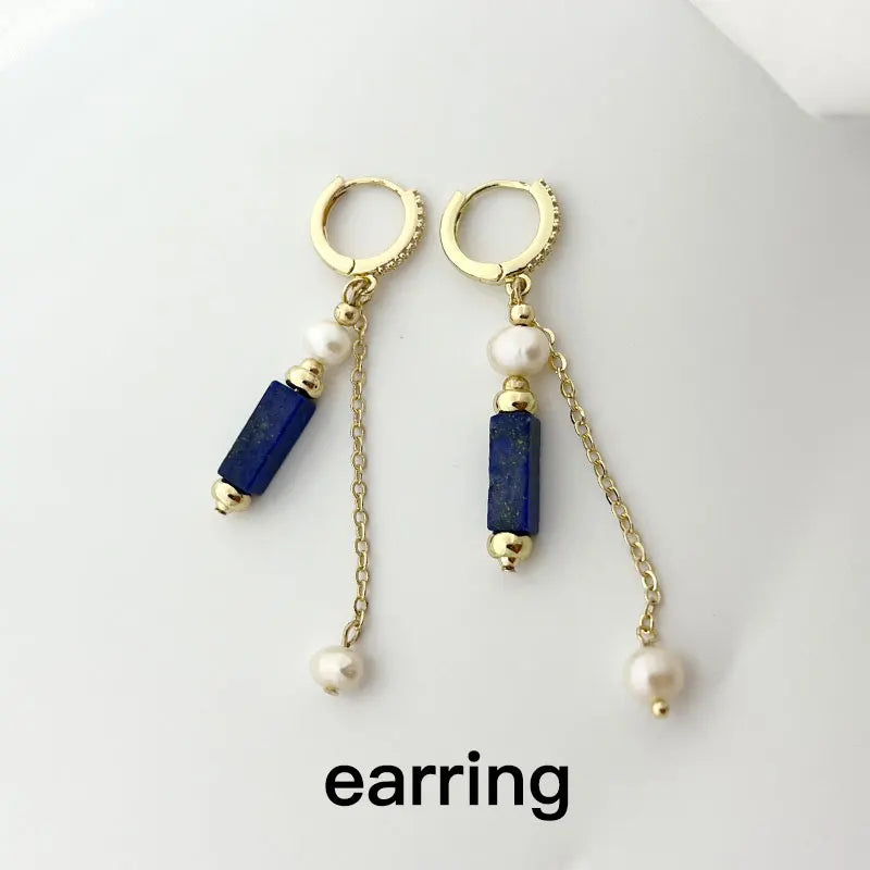 Natural Freshwater Pearl Necklace 4X4 lapis lazuli Bracelet Earring Plated 14K Gold Accessories - Charlie Dolly