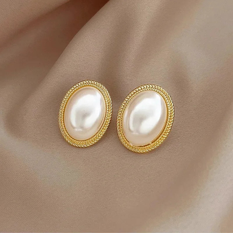Irregular Pearl Gold Side Stud Earrings Jewelry