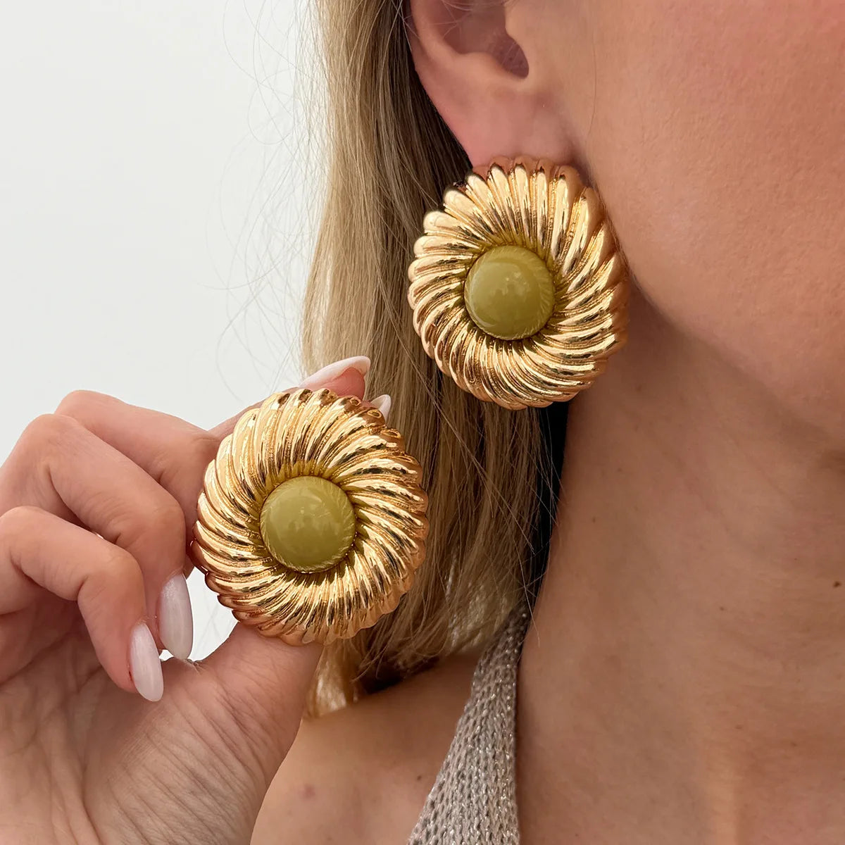 Resin Bead Big Spiral Stud Earrings Jewelry