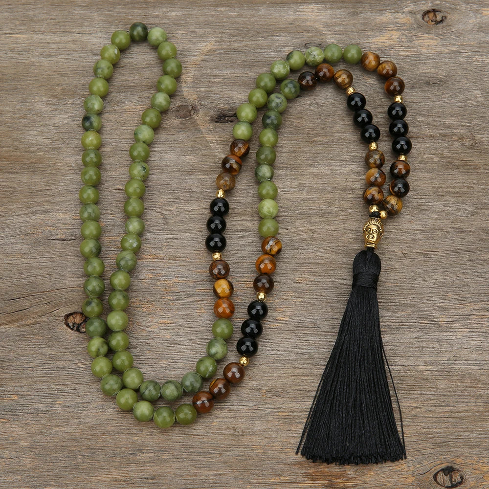 Tiger Eye Black Onyx 108 Mala Necklace Jewelry