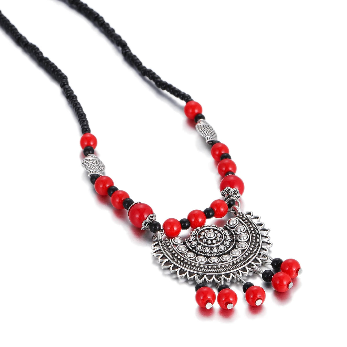 Flower Bead Turquoise Tassel Long Necklace Jewelry