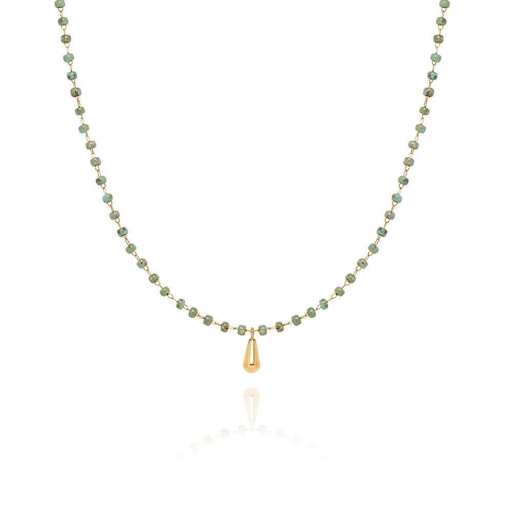 Stainless Steel Bead Chain Water Drop Necklace Jewelry