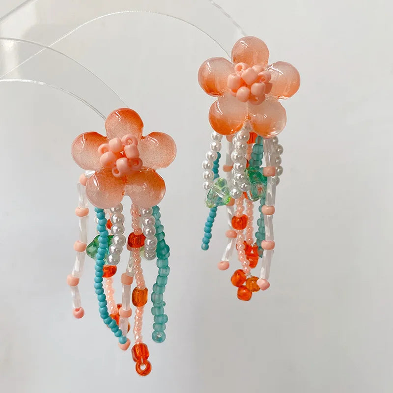 Floral Tassel Long Statement Earrings Jewelry