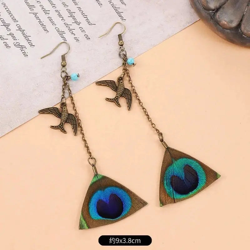Creative Feather Big Long Drop Earrings Jewelry