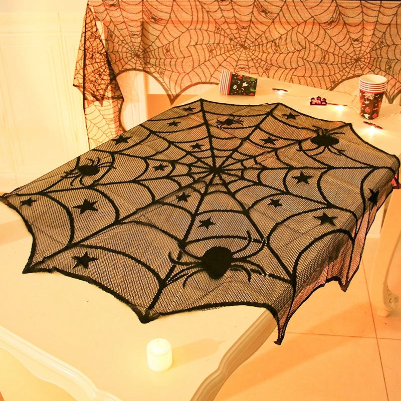 Halloween Black Lace Placemat Happy Halloween Party Decorations 2024 For Home Spider Web Tablecloth Kitchen Dining Table Covers - Charlie Dolly