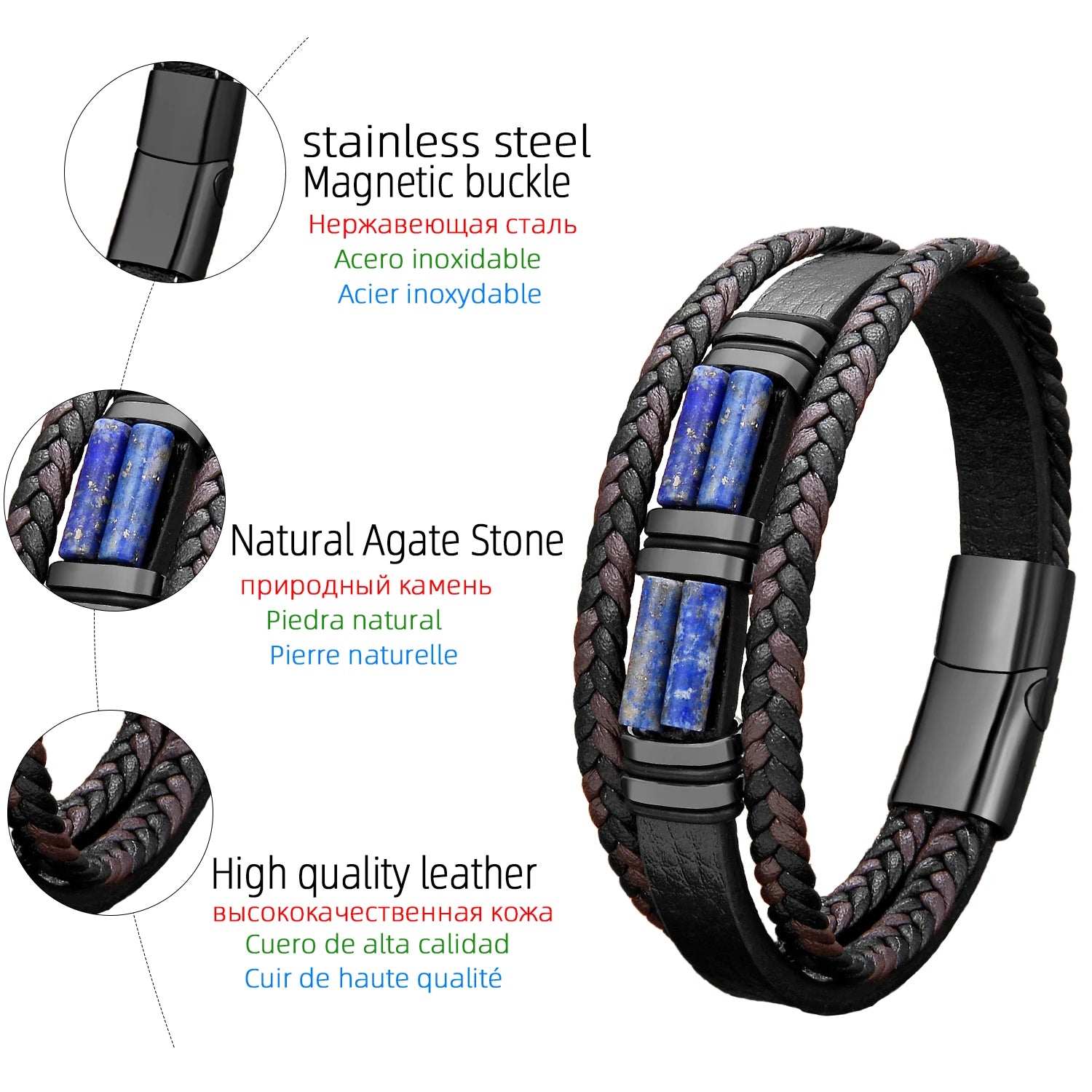 Natural Stone Leather Cuff Bracelet