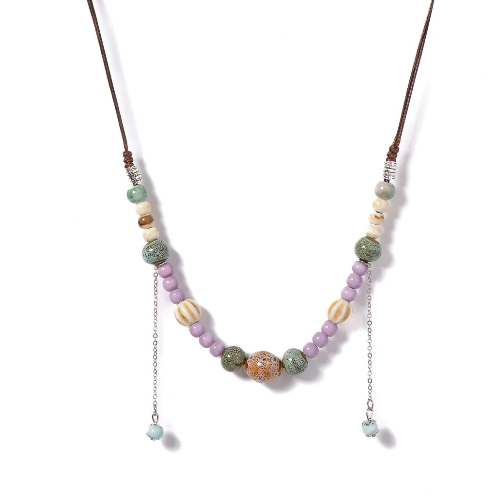 Pastel Ceramic Bead Long Necklace Jewelry