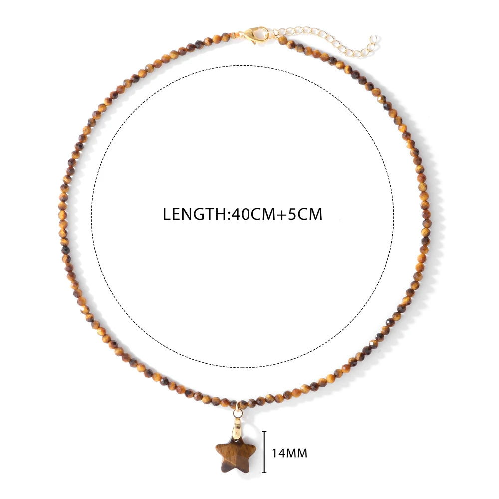 Fashion Boho Beads Necklace Star Shape Natural Stone lapis lazuli Tiger Eye Quartz Beaded Choker for Women Men Jewelry Gift - Charlie Dolly