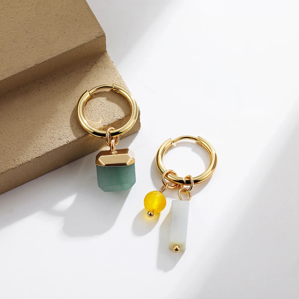 Agate Rectangle Bead Asymmetric Drop Earrings Jewelry