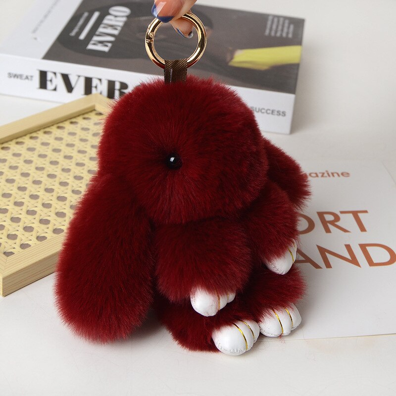 15CM Charm Real Fur Pompom Rabbit Keychain For Luxury Women Bag Men Car KeyRing Girl Gifts Cute Doll Plush Key Chains Pendent