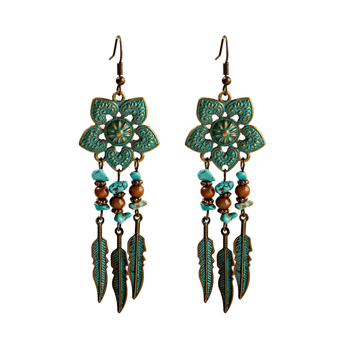 أقراط متدلية مصنوعة من سبائك البرونز العتيق للنساء أقراط Jhumka الهندية ذات سلسلة طويلة بوهو تريبل
