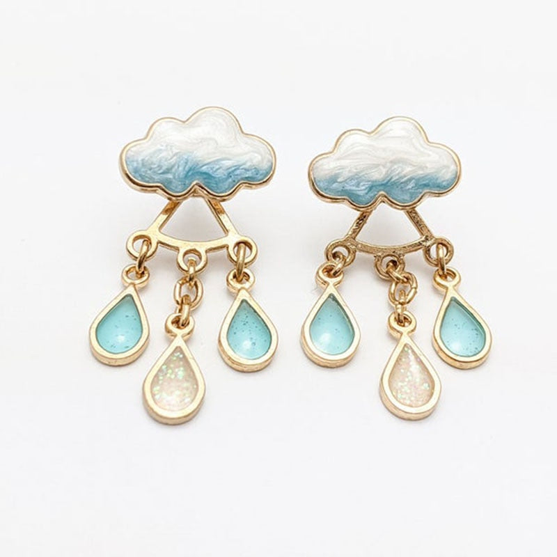 Original Cute Cloud Blue Rain Drop Dangle Earrings For Women 2022 Sweet White Glaze Charming Jewelry