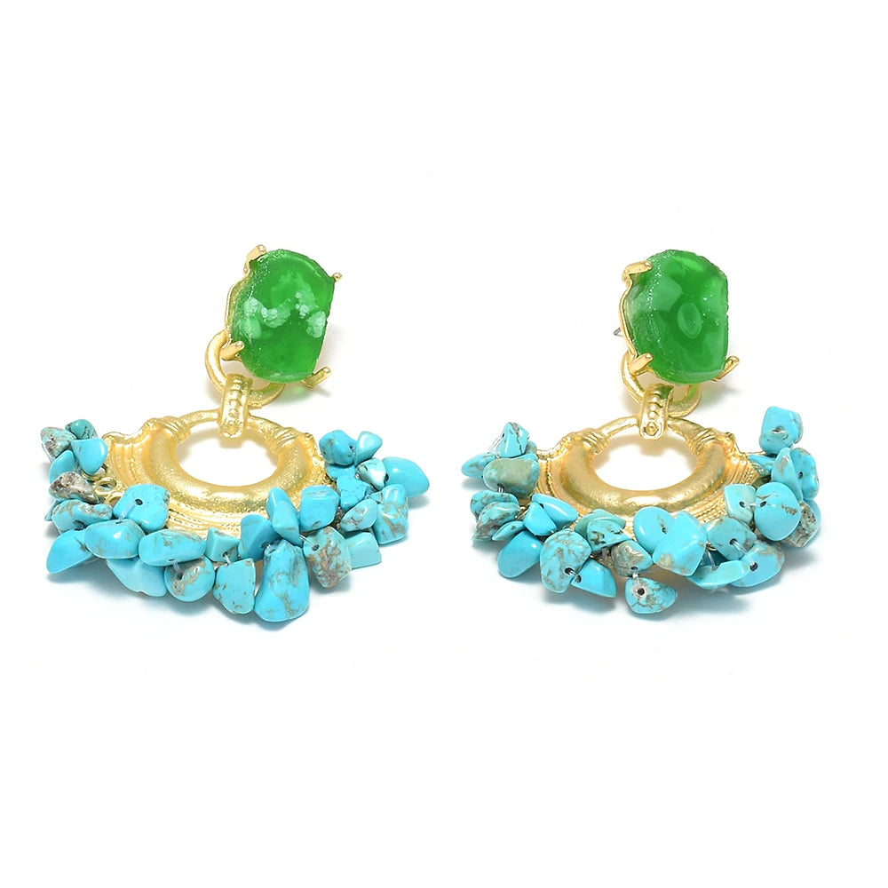 Resin Stone Beaded Drop Earrings, Vintage Statement Boho Jewelry
