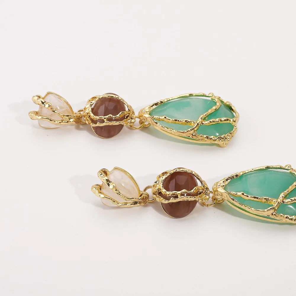 Natural Resin Crystal Drop Earrings