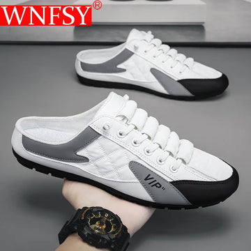 Wnfsy Men's Sneakers Mesh Lightweight Breathable Casual Beach Flip Flops Shoes Solid Baotou Bath Slippers Large Size Men Shoes - Charlie Dolly