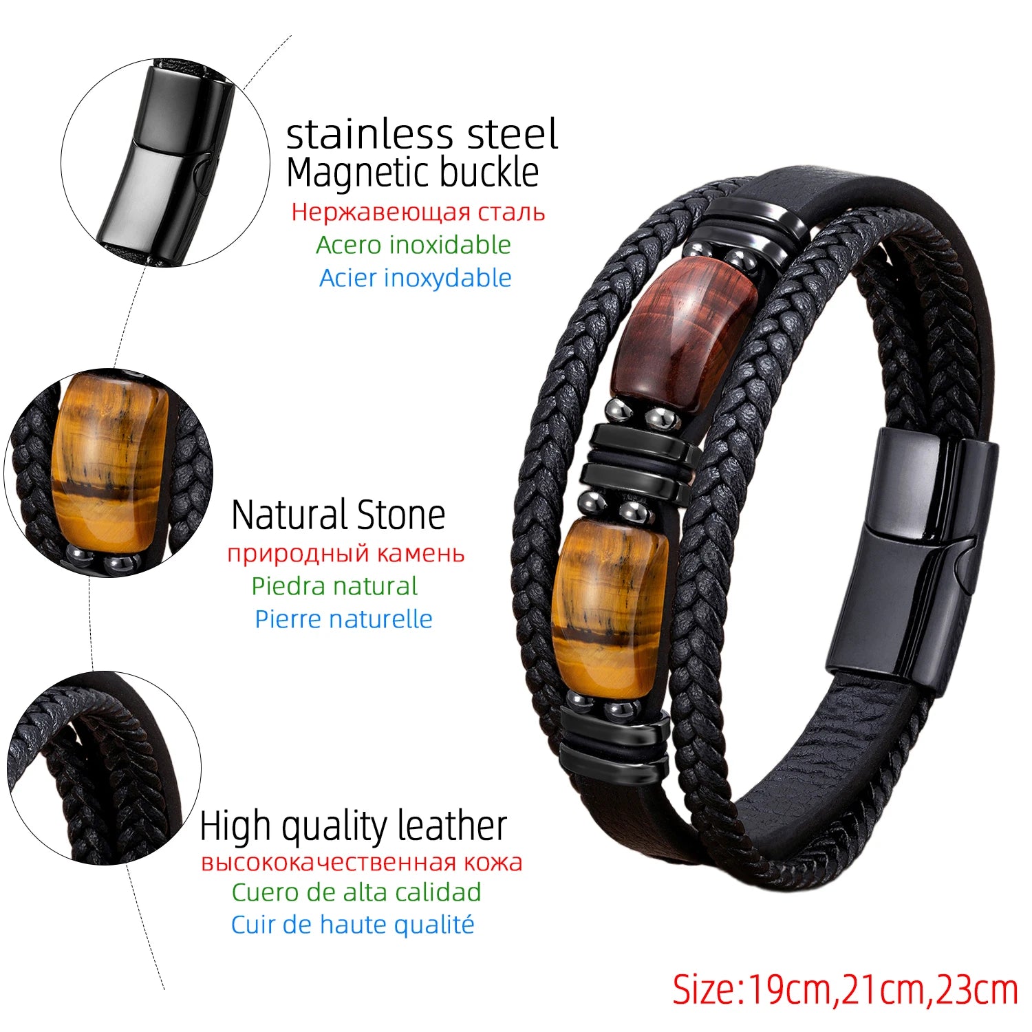 Natural Stone Leather Wrap Bracelet