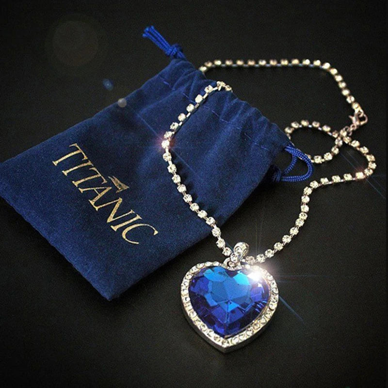 Titanic Heart of Ocean Blue Crystal Pendant Necklace, Timeless Love Amulet