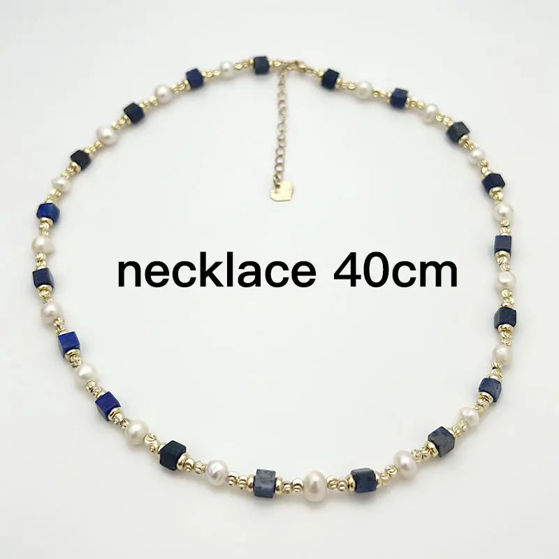 Natural Freshwater Pearl Necklace 4X4 lapis lazuli Bracelet Earring Plated 14K Gold Accessories - Charlie Dolly