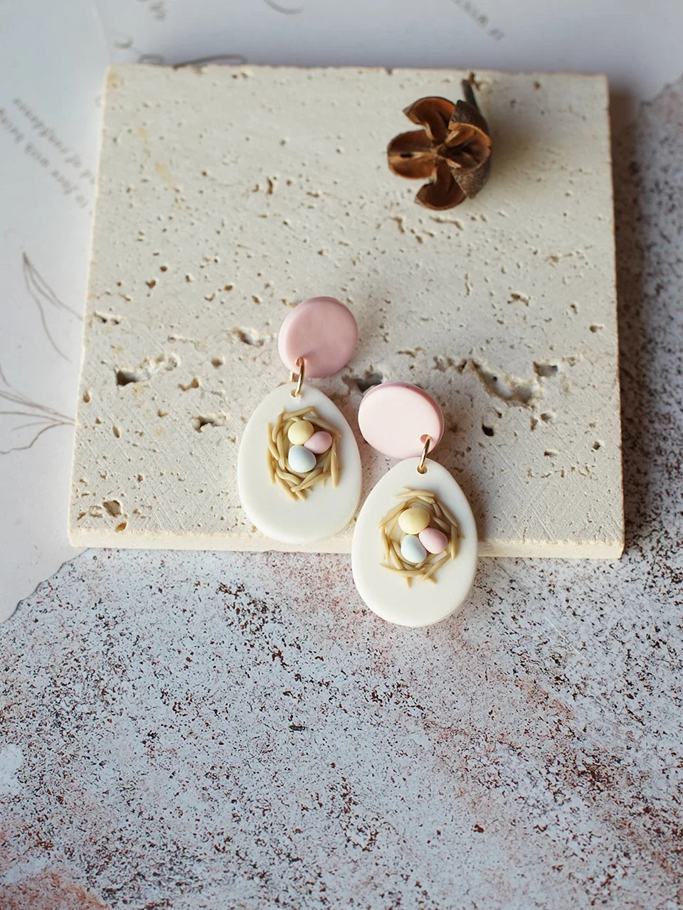Clay Flower Cluster Egg Nest Earrings Jewelry
