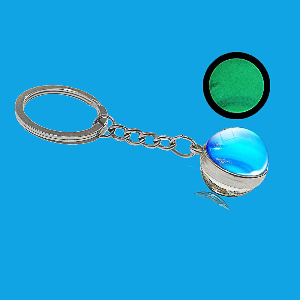 Glow In The Dark Solar System Galaxy Planet Keychain Jupter Moon Earth Mars Sun Nebula Double Side Glass Ball Key Chain Pendant