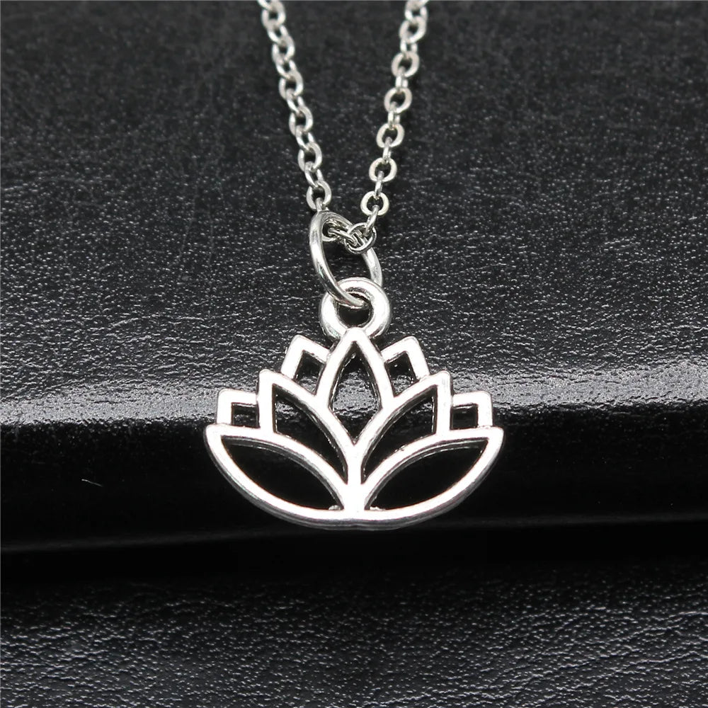 Retro Lotus Flower Buddhist Pendant, Vintage Boho Necklace
