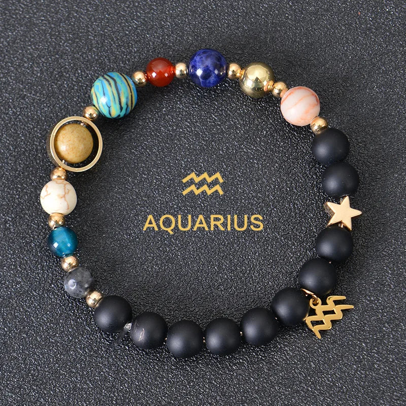 Zodiac Constellation Crystal Bracelet, 12 Signs Natural Stone Beaded Amulet