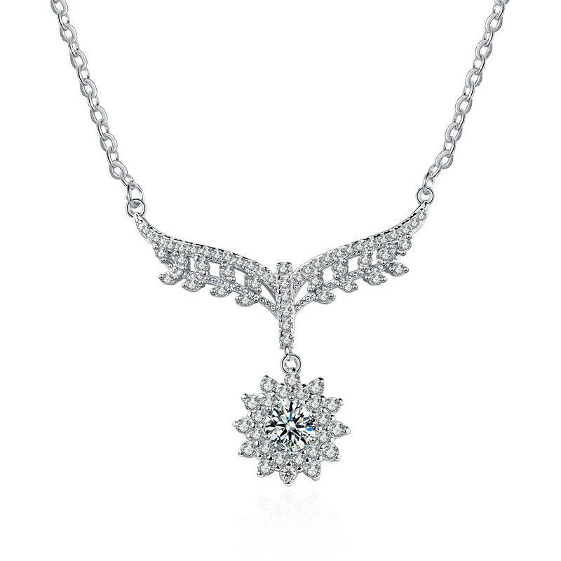 s925 Silver Sunflower Necklace Women Fashion Diamond Shining Boutique Jewelry High Quality Pendant Necklace Mother Gift