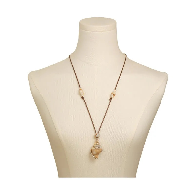 Starfish, Nautilus and Conch Wax Rope Clavicle Necklace