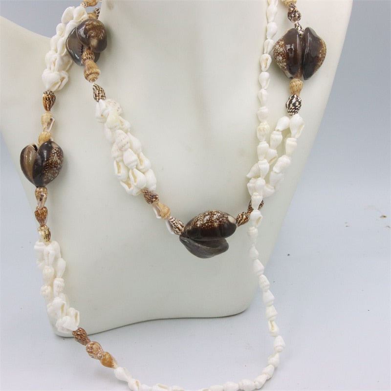 Trendy Fashion Jewelry Natural Sea Snail Shape Shell Beads Making Long Necklace Sweater Design For Women Party Gift Accessories