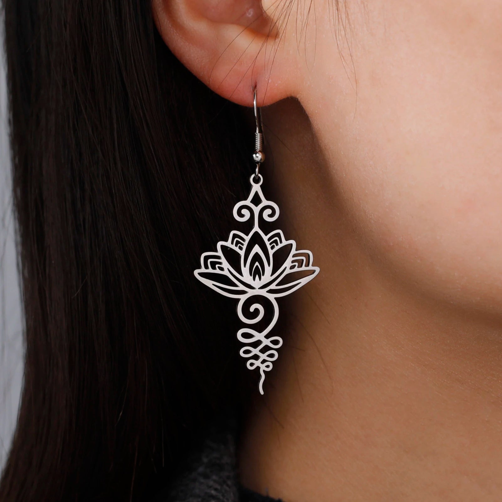 Triple Moon, Rune & Pentagram Hoop Earrings, Stainless Steel Witchy Amulet