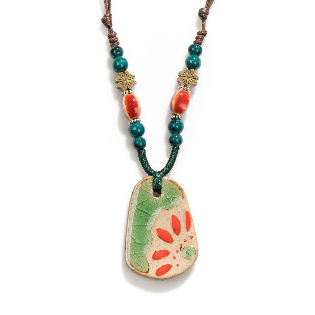 Handmade Ceramic Ethnic Pendant Necklace Jewelry