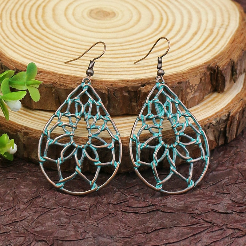 Exknl Fashion Vintage Drop Earrings For Women Alloy Crystal Ethnic Beads Boho Flower Earrings Colorful Dangle Earrings Jewelry