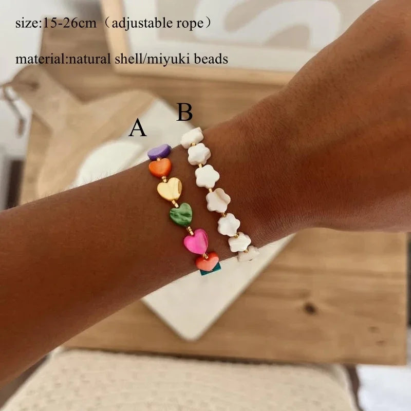 Shell Heart and Plum Blossom Surf Rope Bracelet