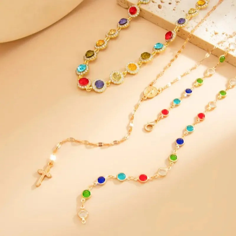 Colorful Rhinestone Multilayer Chain Necklace Set Jewelry