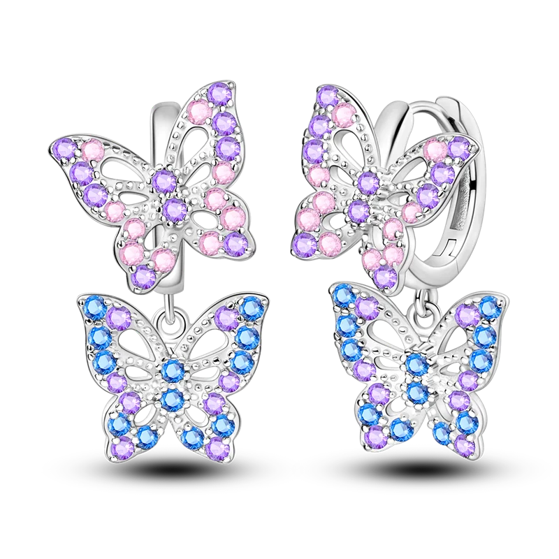 Sterling Silver Clover Butterfly Hoop Earrings Jewelry