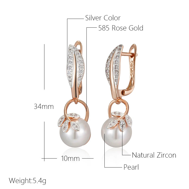 Crystal Flower Pearl Rose Gold Drop Earrings Jewelry
