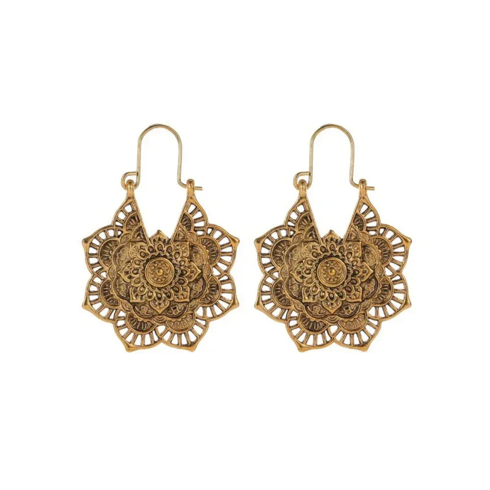 Mandala Antique Hoop Dangle Earrings Jewelry